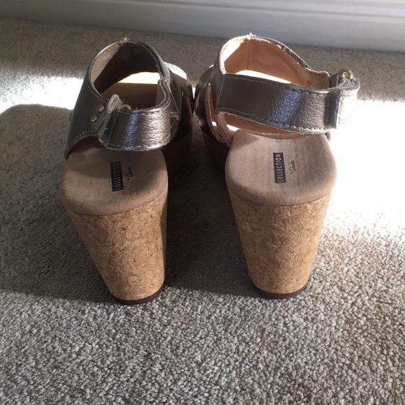 Clarks | Gold Wedge Leather Sandals - Picture 5 of 9